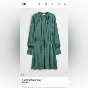 Satin Green XL H&M dress with tie waist.